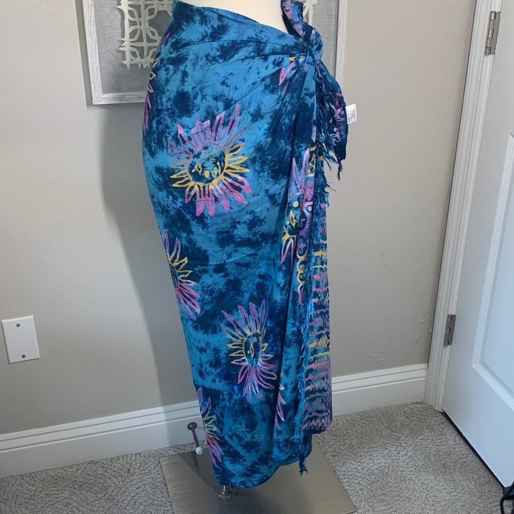 Rama Imports rayon sarong style cover-up blue with colorful sun print
